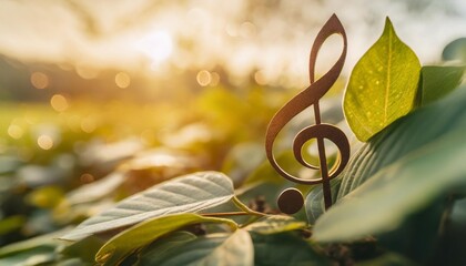 treble clef music notes made from nature green leaf concept of world music therapy day generate ai - obrazy, fototapety, plakaty