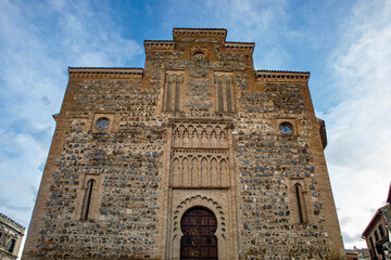 Facade of the parish of Santiago el Mayor in Toledo, Castilla la Mancha, Spain with Mudejar elements