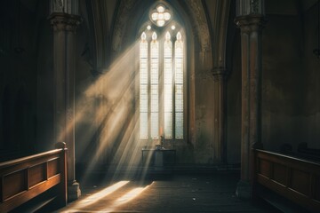 Sunlight Streaming Through Church Window - obrazy, fototapety, plakaty