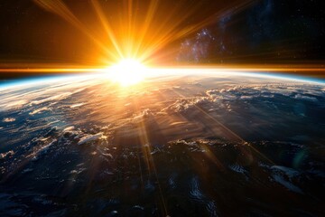 sunrise over planet earth in space background