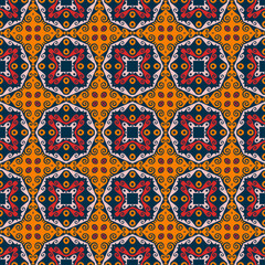Decorative Asian folk seamless pattern. Repeating background in nomad style. Colored fabric swatch with surface design, minimal print on wallpaper, fabrics, gift wrap, templates. Vector.
