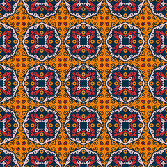 Decorative Asian folk seamless pattern. Repeating background in nomad style. Colored fabric swatch with surface design, minimal print on wallpaper, fabrics, gift wrap, templates. Vector.