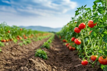 tomato field, farming concept background