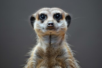 Fototapeta premium Vigilant meerkat standing up in studio and looking for predators, vigilance and prevention concept