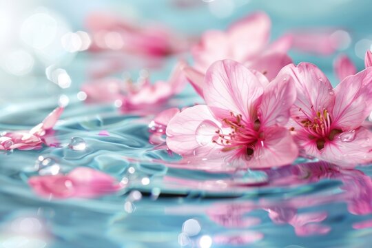Water background with beautiful flowers