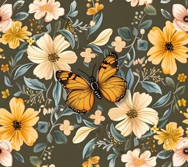 Fotobehang yellow flower pattern seamless © amelia