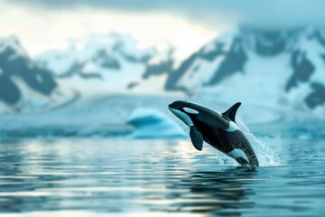 Fototapeta premium World Oceans Day Save Environment Concept, orca wales jumping out of sea surface