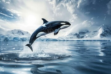 Fototapeta premium World Oceans Day Save Environment Concept, orca wales jumping out of sea surface