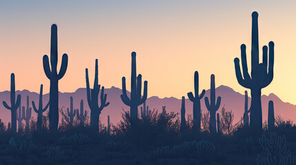 Silhouette of Cactus Plants, Organ Pipe Cactus National Monument, Arizona, USA - obrazy, fototapety, plakaty