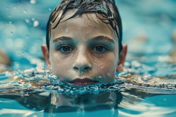 young boy male swimmer swimming in swimming pool