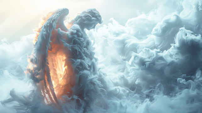 wings in the clouds. Angel wings in the white sky, rays of light, God's light, clear background wallpaper screensaver