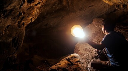 photo of a man illuminating a dark cave with a bright light bulb --no text, titles --ar 16:9 --quality 0.5 --stylize 0 Job ID: d5765999-515d-48a1-8838-7eeb6e867af3