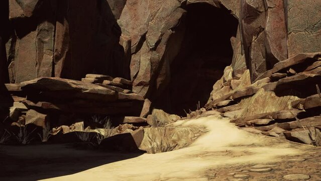 volcano cave with yellow stones