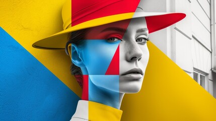 A woman with a hat and colorful background, AI