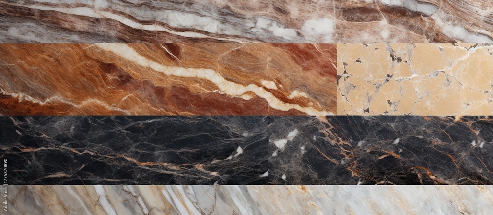 Poster detailed view of a multi-colored and textured marble floor surface, showcasing unique patterns and s