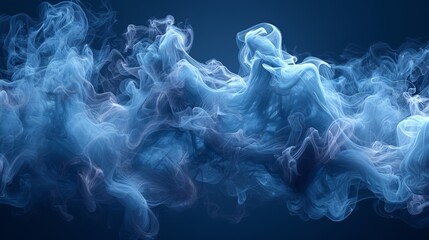   A lot of smoke blowing on a blue background with a black backdrop - obrazy, fototapety, plakaty
