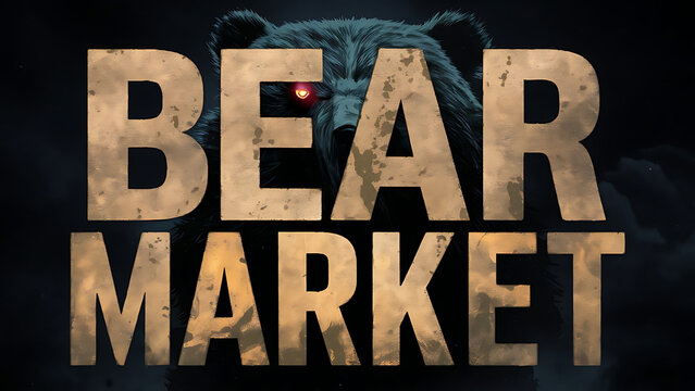 bold, golden “BEAR MARKET” text, symbolizing market decline and investor fear