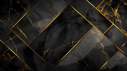 Dark black mosaic background with golden lines Art Deco luxury style texture