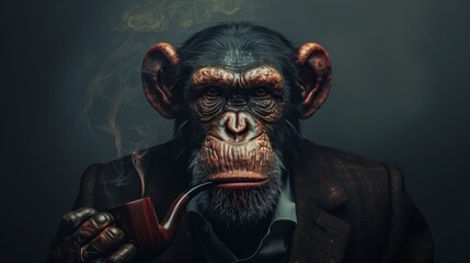 A monkey smoking a pipe and wearing a suit, AI