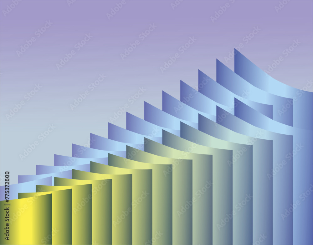 Poster composition of planes and geometric shapes with gradations of several matching colors to support vis