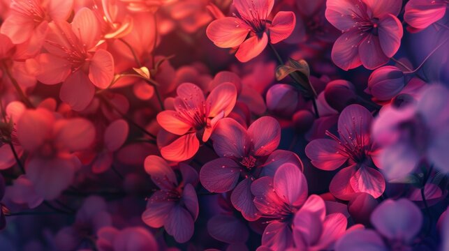 A close up of a bunch of flowers that are pink and purple, AI