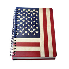 Fototapeta na wymiar Patriotic Note book With American flag isolated on transparent background.