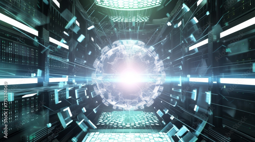 Poster image of the halogram server center, which provides limitless storage and fast access to data, openi