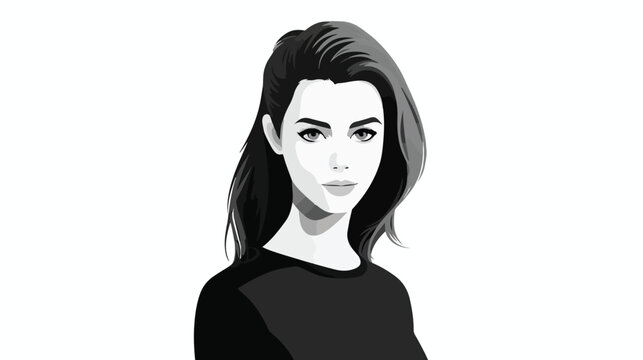 Young woman avatar profile in black and white flat