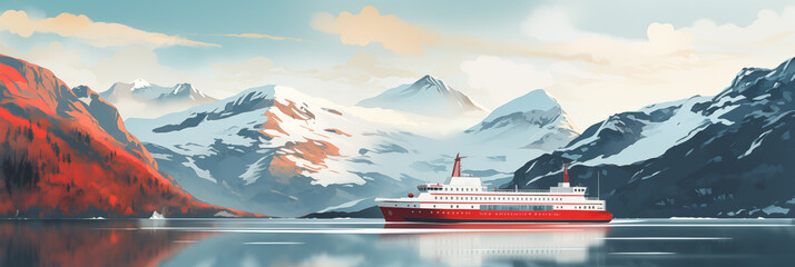 Norwegian fjord cruise at twilight in winter - obrazy, fototapety, plakaty