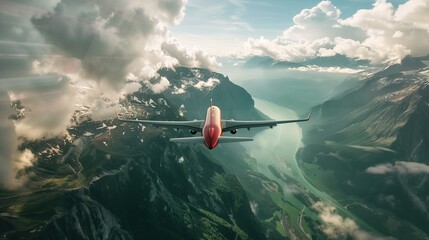 A plane flying over the mountains. travel and travel