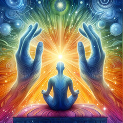 yoga, meditación, mujer, silueta, alumbrado, ilustración, espiritual, energía, loto, salud, carroceria, relajacion, alma, ejercicio, espacio, chacras, designio, aura, gente, vector, relaja, espiritual