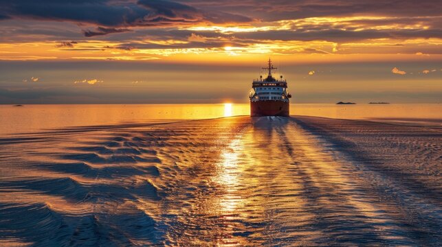 Golden sunset cruise ship voyage under the midnight sun