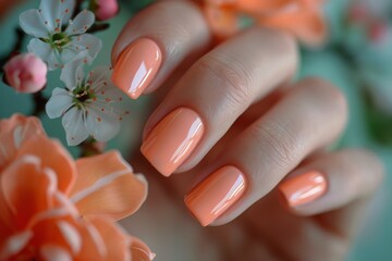 Womans Hand With Pink Manicure Holding Bunch of Flowers