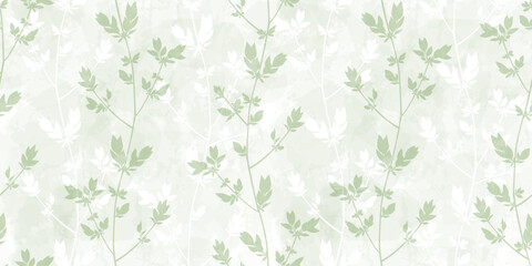 Spring branches seamless vector pattern. Small leaves prune, delicate green watercolor floral ornament