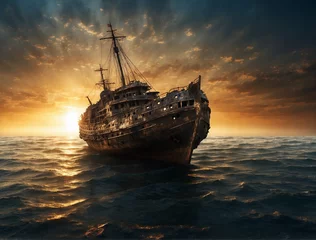 Raamstickers ship in the sea © Danny