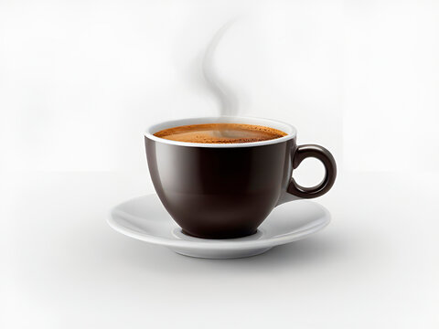 Freshly brewed cup of coffee on white background, concept illustration.