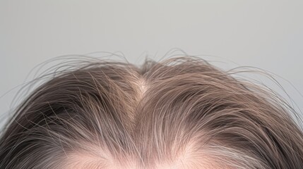 A photograph of hair thinning due to alopecia against a plain background, which emphasizes the visual representation of the problem and creates the image of an informational illustration. --no text