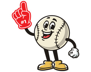 Baseball with foam finger cartoon mascot illustration character vector clip art hand drawn