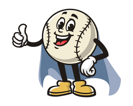 recommend clip art: Baseball with caped superhero style cartoon mascot illustration character vector clip art hand drawn