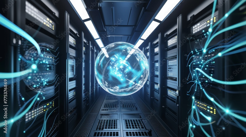Poster image of the halogram server center, which provides limitless storage and fast access to data, openi