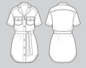 Women's belted shirt dress, fashion illustration - obrazy, fototapety, plakaty