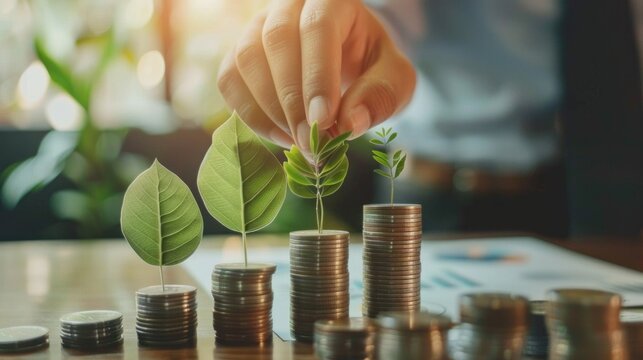 pile of coins with plants , investment concept, save money