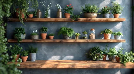Fotobehang pared clara de una casa con macetas y plantas © mateo