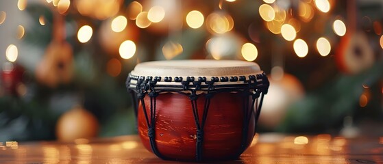 Fototapeta na wymiar Focused Image of a Pandeiro, a Brazilian Tambourine, Among Other Musical Instruments. Concept Brazilian Music, Percussion Instruments, Pandeiro, Musical Accessories