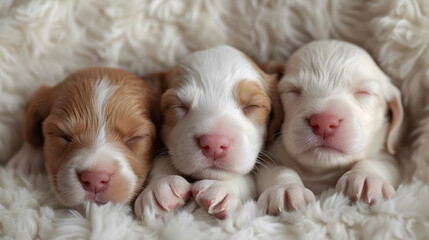 Three sleeping cute mini labradoodle puppies