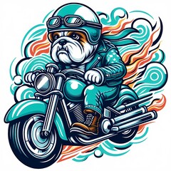Fototapeta premium illustration of a bulldog riding a motorcycle