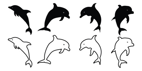 Set of Dolphin icon. Fish illustration sign collection. Sea ​​life logo. Vector Illustration.