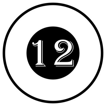 Transparent monochrome PNG image of the number twelve within a white circle with a black outline