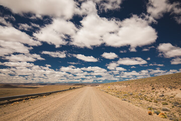 Driving in Pampas in geographical region that encompasses the southern end of South America in Argentina and Chile region comprises the southern section of the Andes Mountains with lakes, fjords