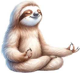 Fototapeta premium Sloth Meditating in Yoga Pose Watercolor Clipart Isolated 
